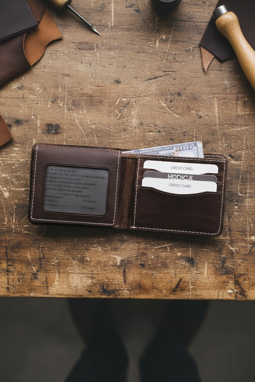 Hakiki Deri Hediye Seti: Cosmos Cüzdan + Zey Kalemlik + Mesa Anahtarlık