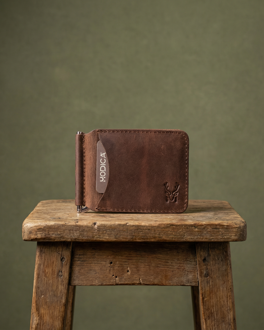 Larga - Hakiki Deri Kahverengi Natürel Para Klipsli Cüzdan