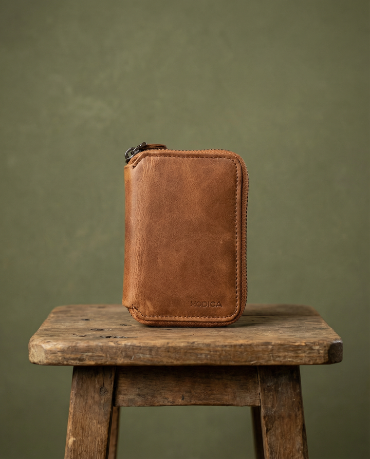 Modica Erkek Taba Cuzdan Hakiki Deri 10 Kart Bölmeli Fermuarli Para Bolmeli Cuzdan 