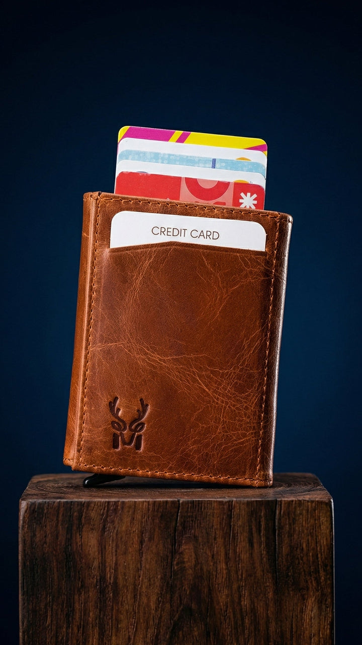 Modica Pescol - Hakiki Deri RFID Korumalı Otomatik Mekanizmalı Akıllı Kartlık/Cüzdan (Premium)