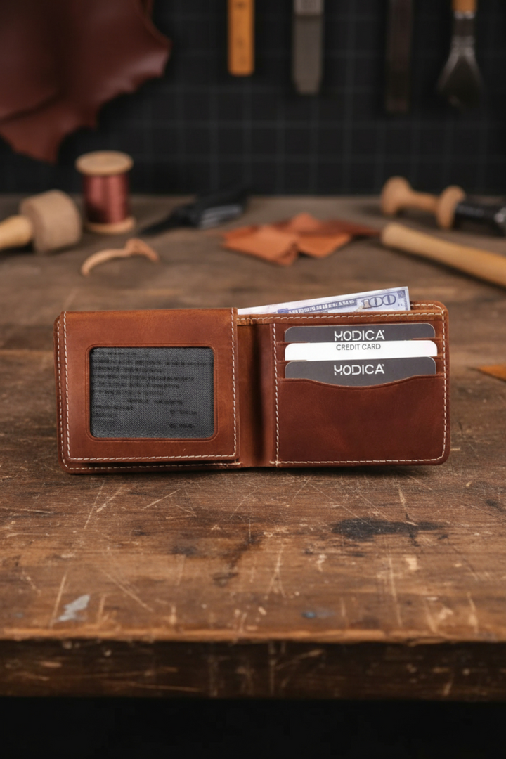 Cosmos - Hakiki Deri Kimlik Bölmeli Natürel Erkek Cüzdan