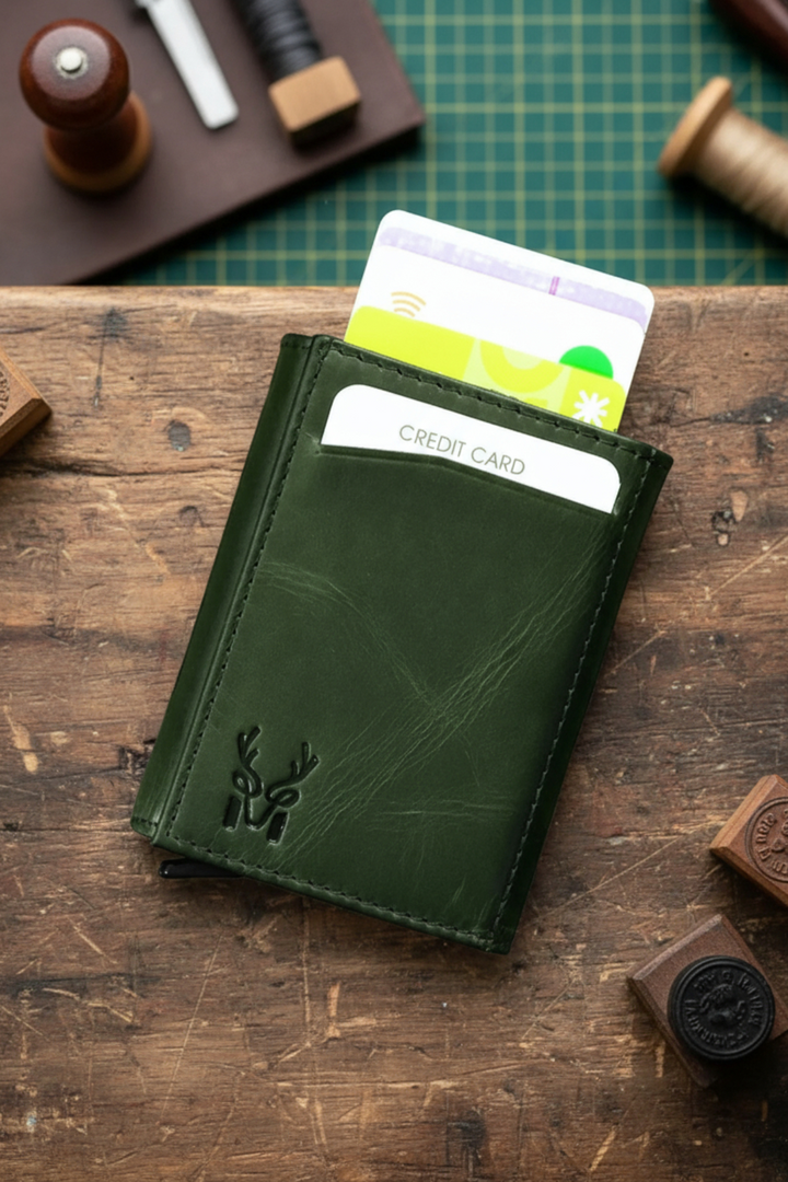 Modica Pescol - Hakiki Deri RFID Korumalı Otomatik Mekanizmalı Akıllı Kartlık/Cüzdan (Premium)