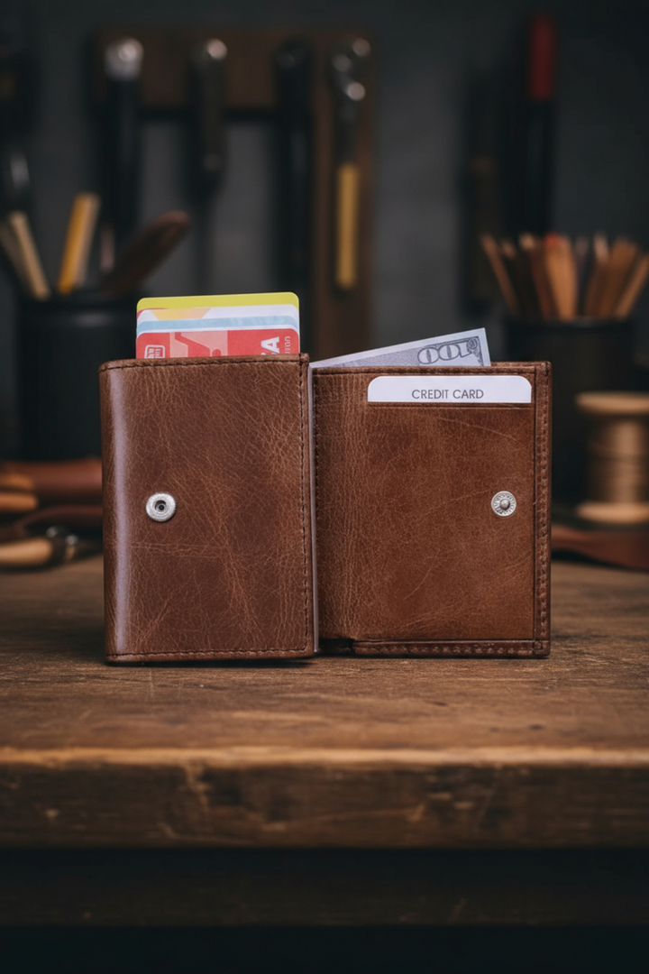 Modica Pescol - Hakiki Deri RFID Korumalı Otomatik Mekanizmalı Akıllı Kartlık/Cüzdan (Premium)