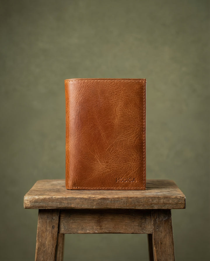 Eretna - Hakiki Deri Bozuk Para Bölmeli Erkek Cüzdan - Taba - Modica Deri