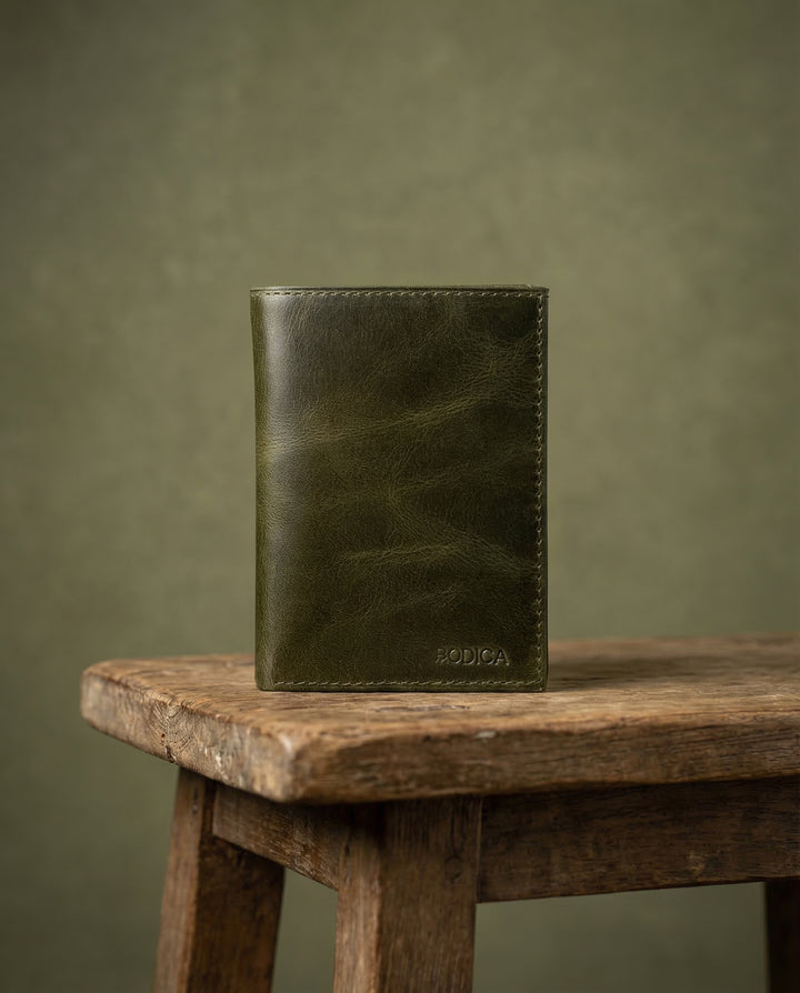 Eretna - Hakiki Deri Bozuk Para Bölmeli Erkek Cüzdan - Yeşil - Modica Deri