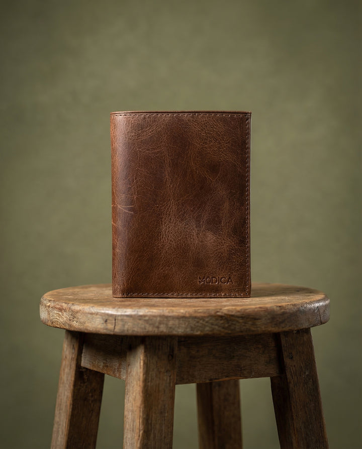 Eretna - Hakiki Deri Bozuk Para Bölmeli Erkek Cüzdan - Kahverengi - Modica Deri