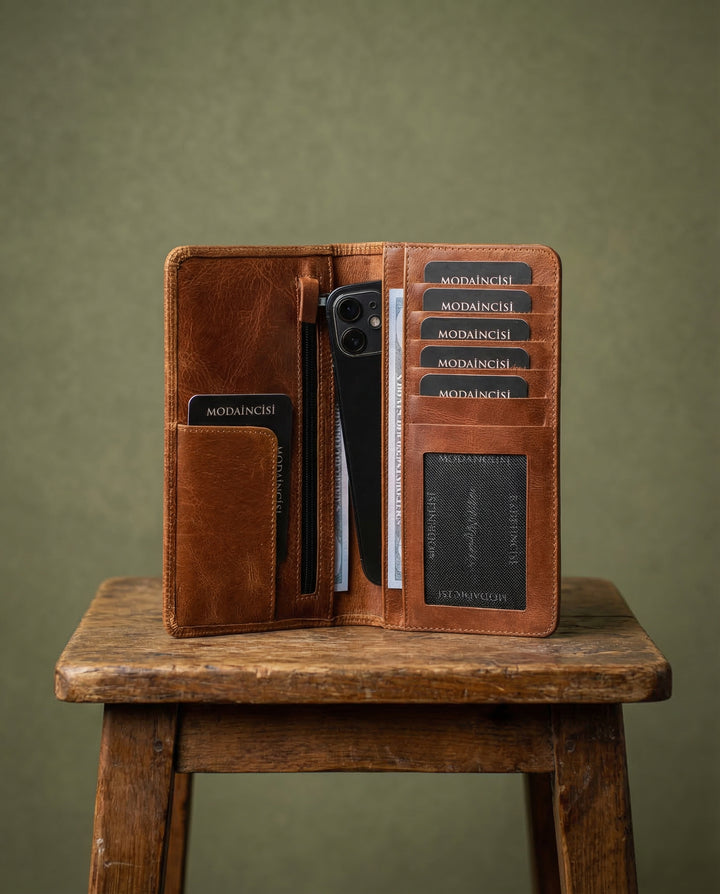 Boston - Hakiki Deri Telefon Bölmeli Cüzdan + Kartlık