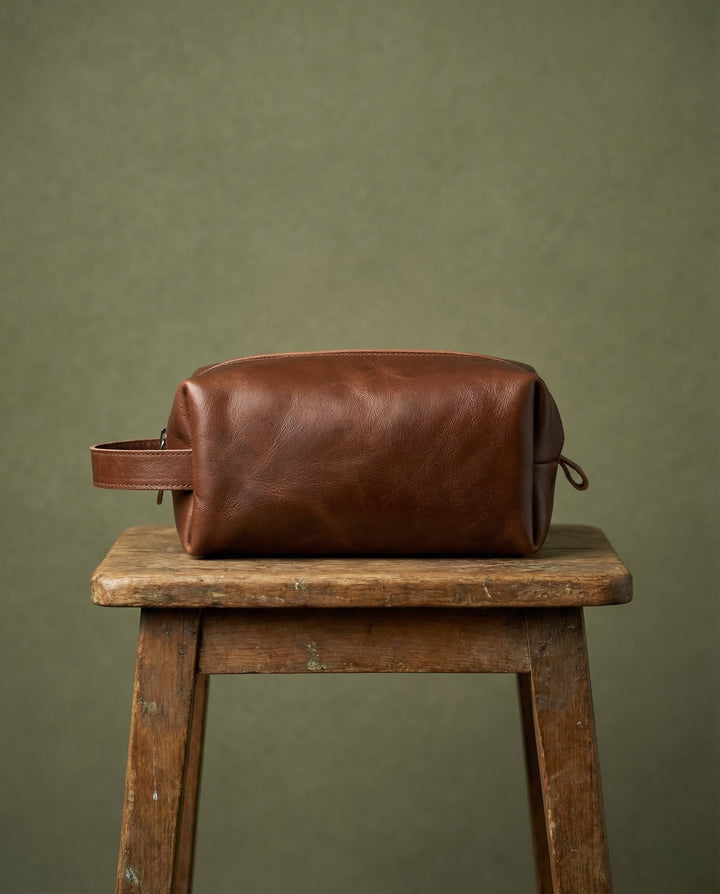 Partenon - Gerçek Deri Fermuarlı El Çantası - Tıraş Takımı Çantası - Seyahat Makyaj Çantası - Modica Deri