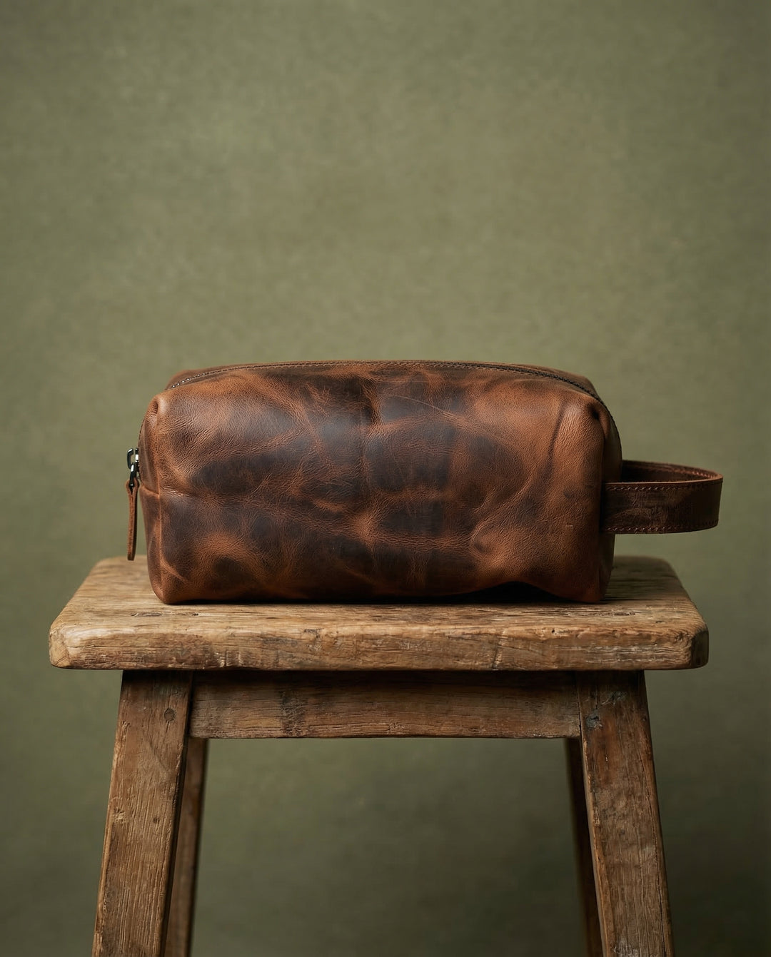 Partenon - Gerçek Deri Fermuarlı El Çantası - Tıraş Takımı Çantası - Seyahat Makyaj Çantası - Modica Deri