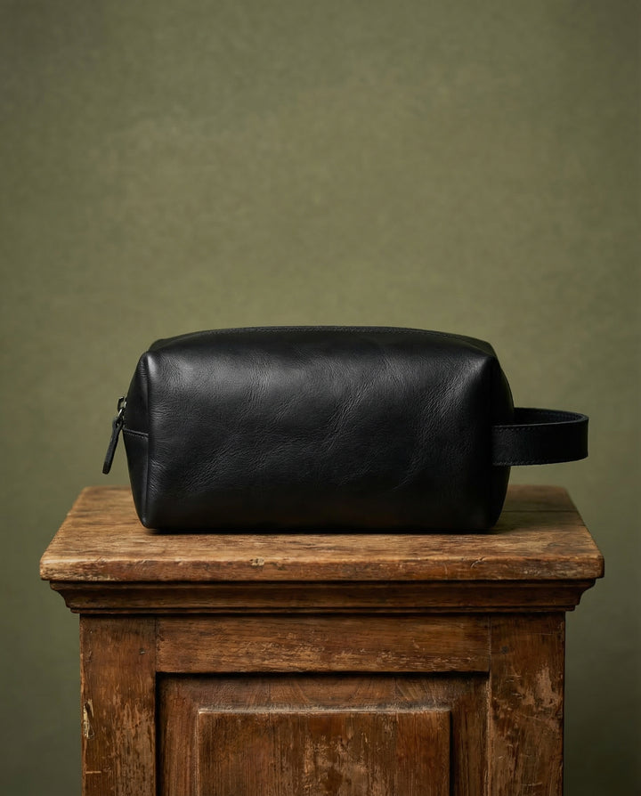 Partenon - Gerçek Deri Fermuarlı El Çantası - Tıraş Takımı Çantası - Seyahat Makyaj Çantası - Modica Deri