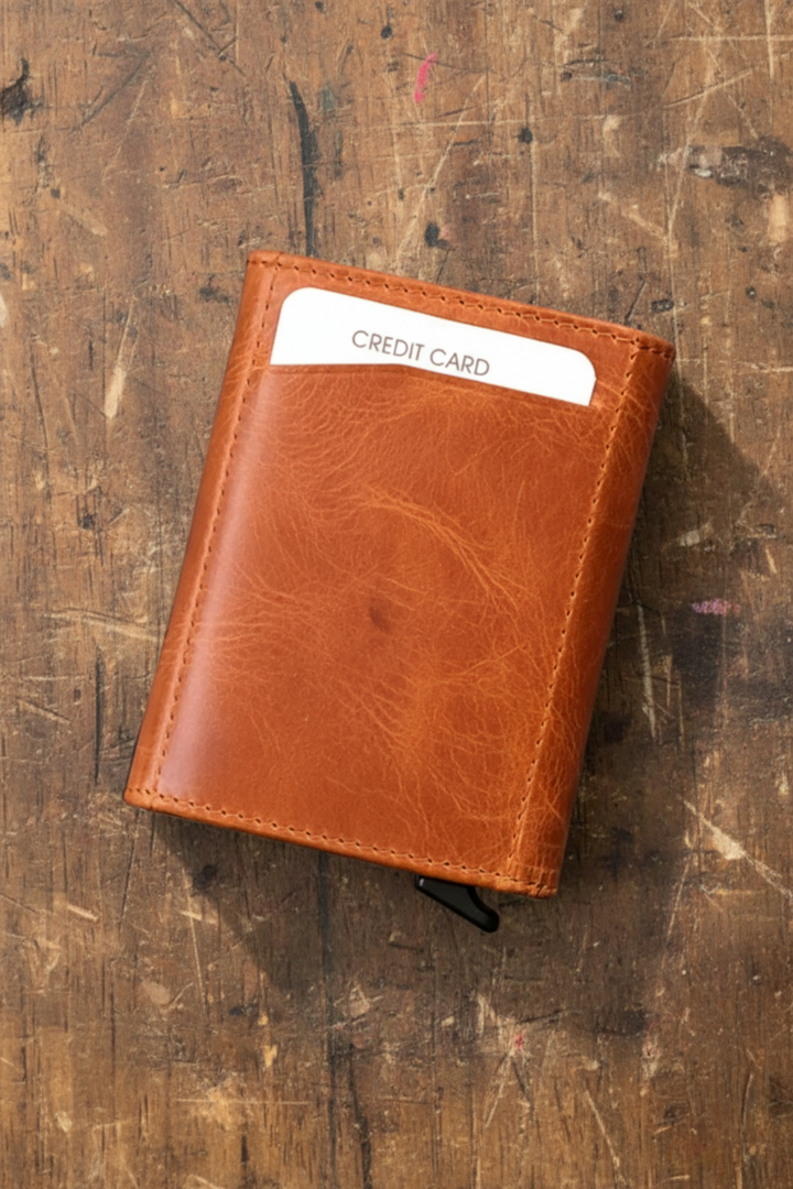 Modica Pescol - Hakiki Deri RFID Korumalı Otomatik Mekanizmalı Akıllı Kartlık/Cüzdan (Premium)