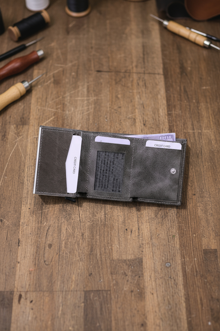 Modica Pescol - Hakiki Deri RFID Korumalı Otomatik Mekanizmalı Akıllı Kartlık/Cüzdan (Premium)