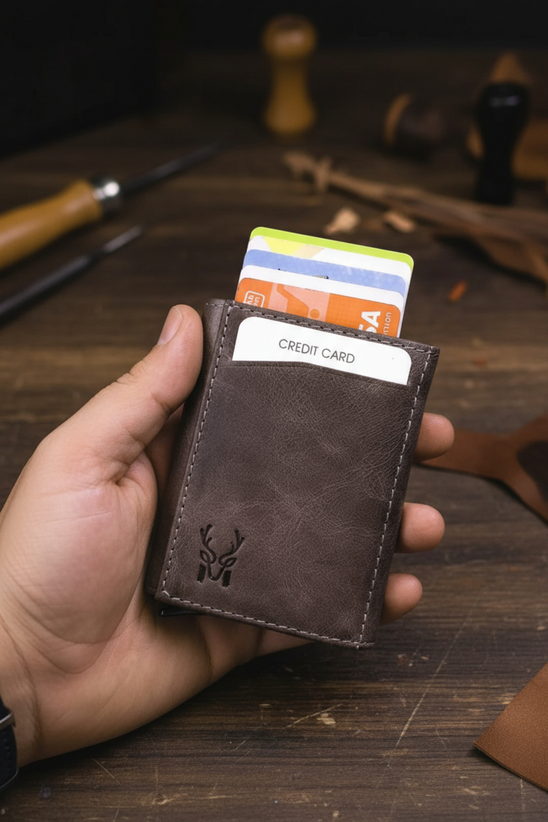 Modica Pescol - Hakiki Deri RFID Korumalı Otomatik Mekanizmalı Akıllı Kartlık/Cüzdan (Premium)