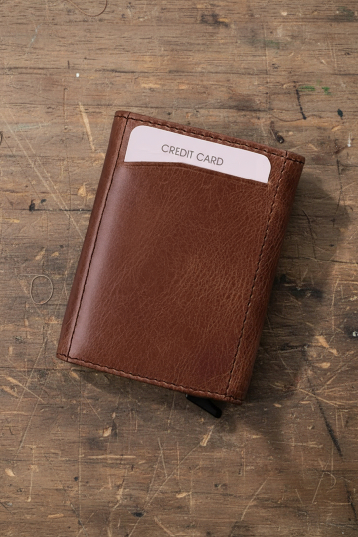 Modica Pescol - Hakiki Deri RFID Korumalı Otomatik Mekanizmalı Akıllı Kartlık/Cüzdan (Premium)