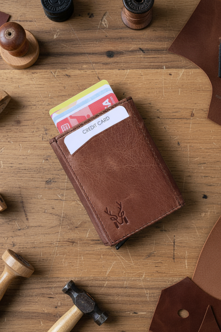 Modica Pescol - Hakiki Deri RFID Korumalı Otomatik Mekanizmalı Akıllı Kartlık/Cüzdan (Premium)