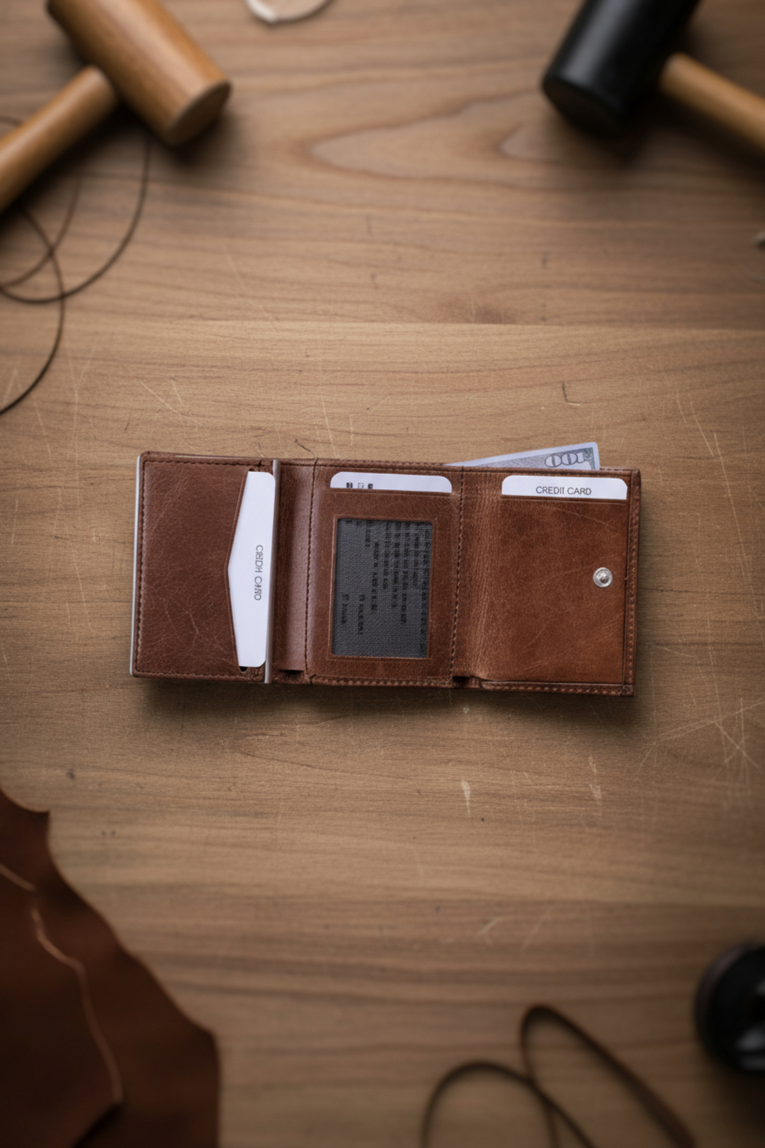 Modica Pescol - Hakiki Deri RFID Korumalı Otomatik Mekanizmalı Akıllı Kartlık/Cüzdan (Premium)