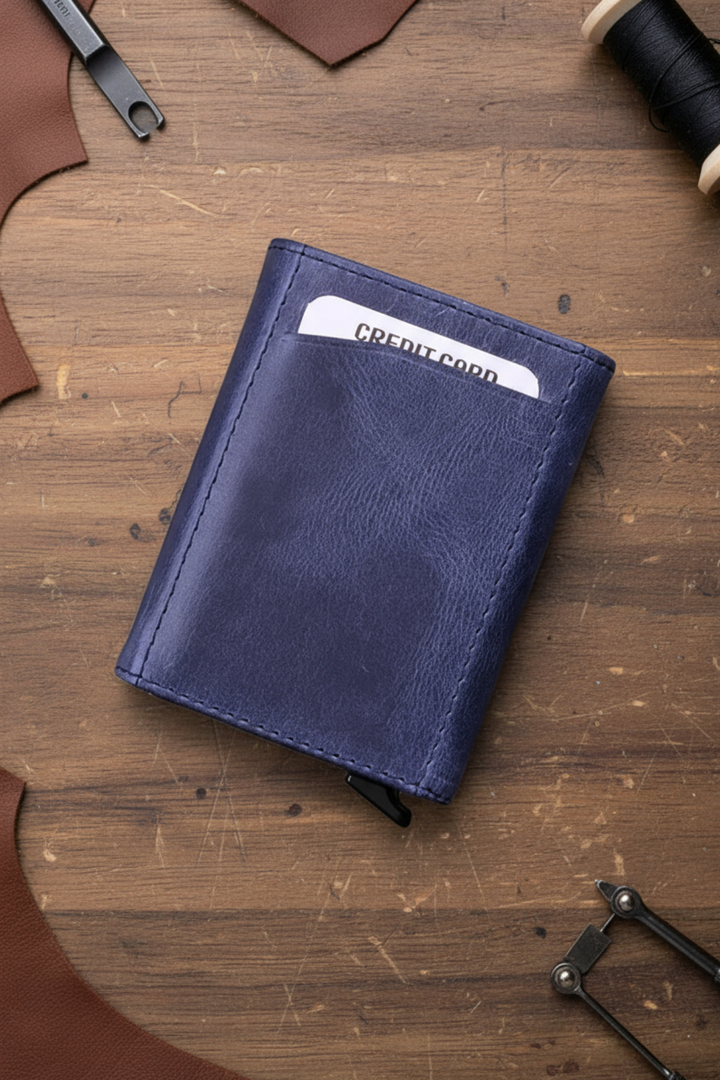 Modica Pescol - Hakiki Deri RFID Korumalı Otomatik Mekanizmalı Akıllı Kartlık/Cüzdan (Premium)