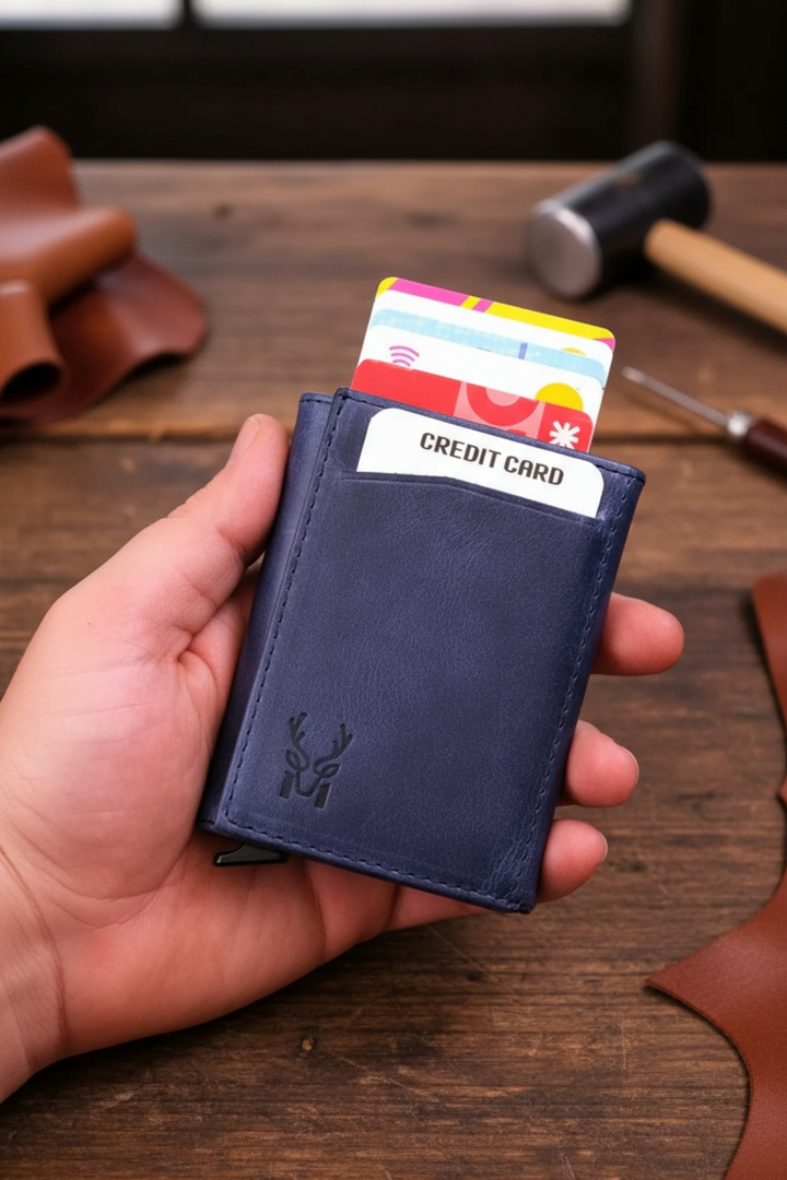 Modica Pescol - Hakiki Deri RFID Korumalı Otomatik Mekanizmalı Akıllı Kartlık/Cüzdan (Premium)