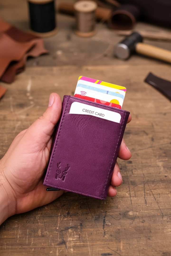 Modica Pescol - Hakiki Deri RFID Korumalı Otomatik Mekanizmalı Akıllı Kartlık/Cüzdan (Premium)