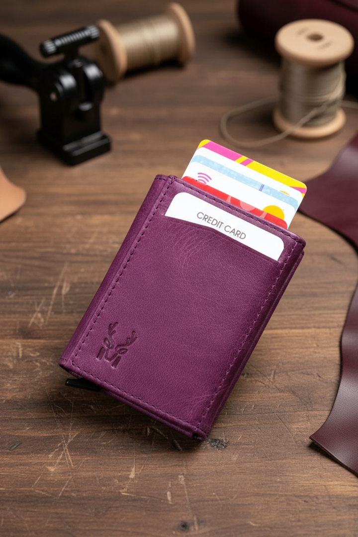 Modica Pescol - Hakiki Deri RFID Korumalı Otomatik Mekanizmalı Akıllı Kartlık/Cüzdan (Premium)