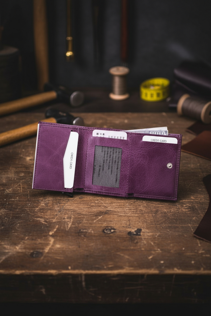 Modica Pescol - Hakiki Deri RFID Korumalı Otomatik Mekanizmalı Akıllı Kartlık/Cüzdan (Premium)