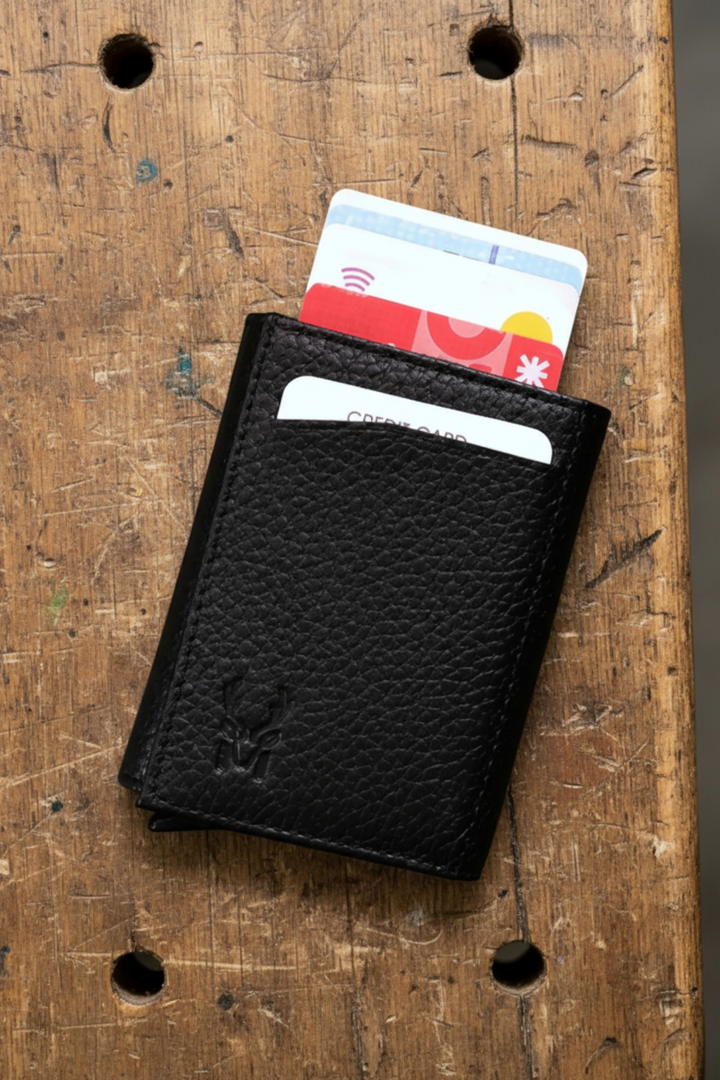 Modica Pescol - Hakiki Deri RFID Korumalı Otomatik Mekanizmalı Akıllı Kartlık/Cüzdan (Premium)