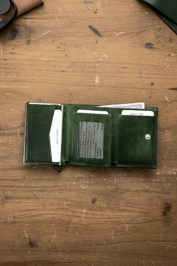 Modica Pescol - Hakiki Deri RFID Korumalı Otomatik Mekanizmalı Akıllı Kartlık/Cüzdan (Premium)