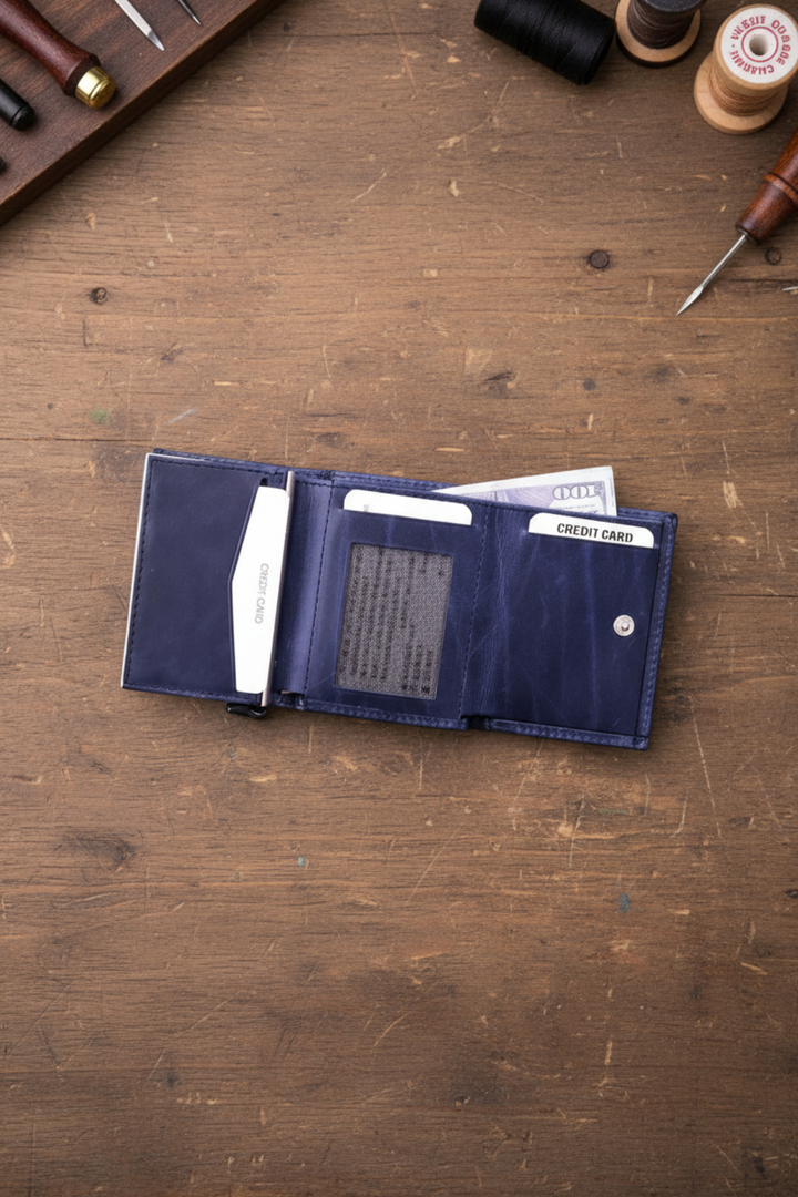 Modica Pescol - Hakiki Deri RFID Korumalı Otomatik Mekanizmalı Akıllı Kartlık/Cüzdan (Premium)