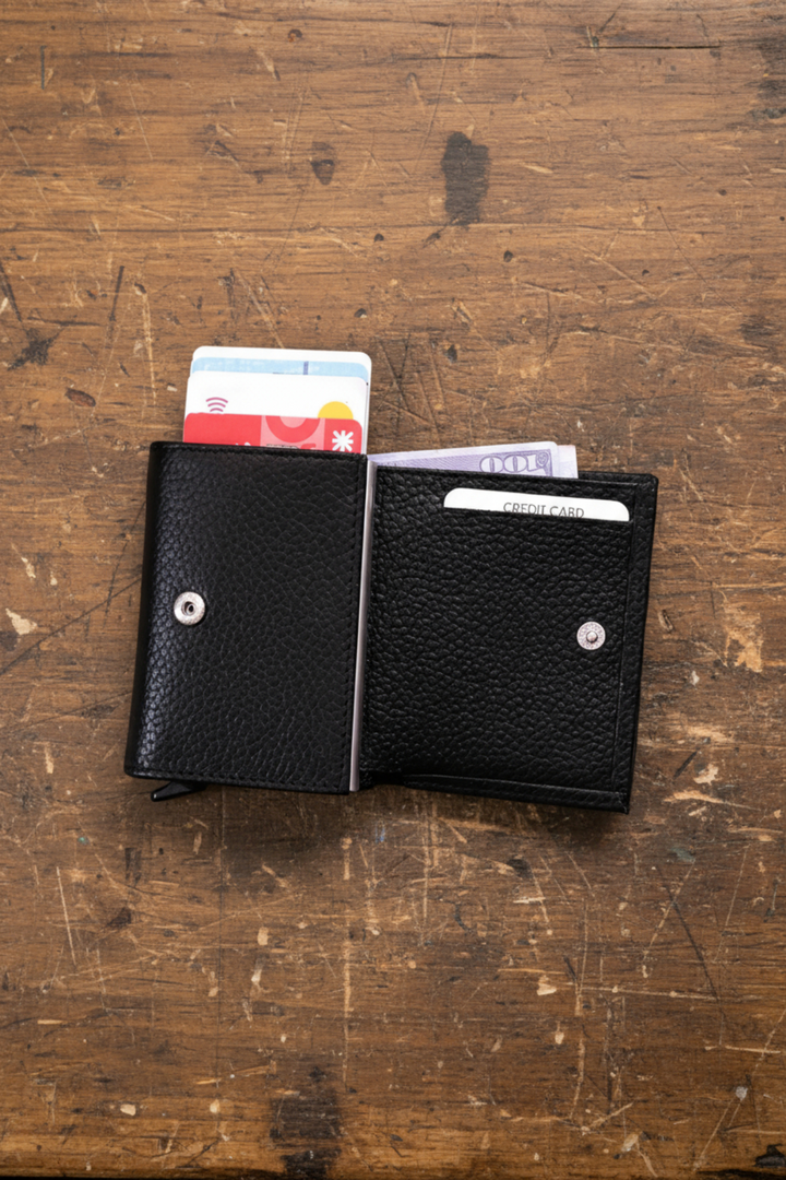 Modica Pescol - Hakiki Deri RFID Korumalı Otomatik Mekanizmalı Akıllı Kartlık/Cüzdan (Premium)