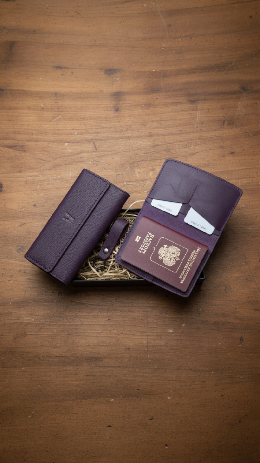 Hakiki Deri 3'lü Cüzdan Seti Hediyelik + Cüzdan + Pasaport Kılıfı + Anahtarlık