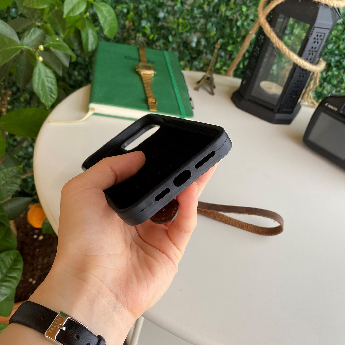 Modica Aura - Iphone 13 Pro Max Hakiki Deri Kaplama Kart Bölmeli Telefon Kılıfı